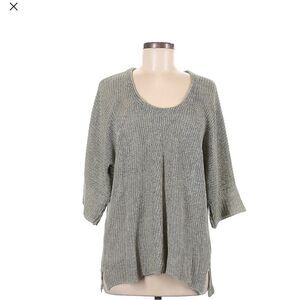 Poetry 100% Linen Knit Grey Green Scoop Neck Relaxed Drapy Blouse Size 8/10
